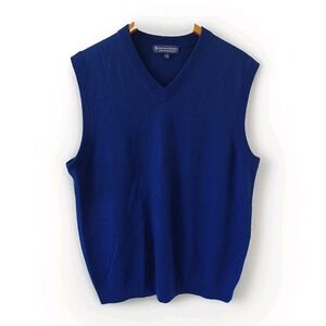 Hart Schaffner Marx Royal Blue V Neck Merino Wool Sweater Vest Size Large Men
